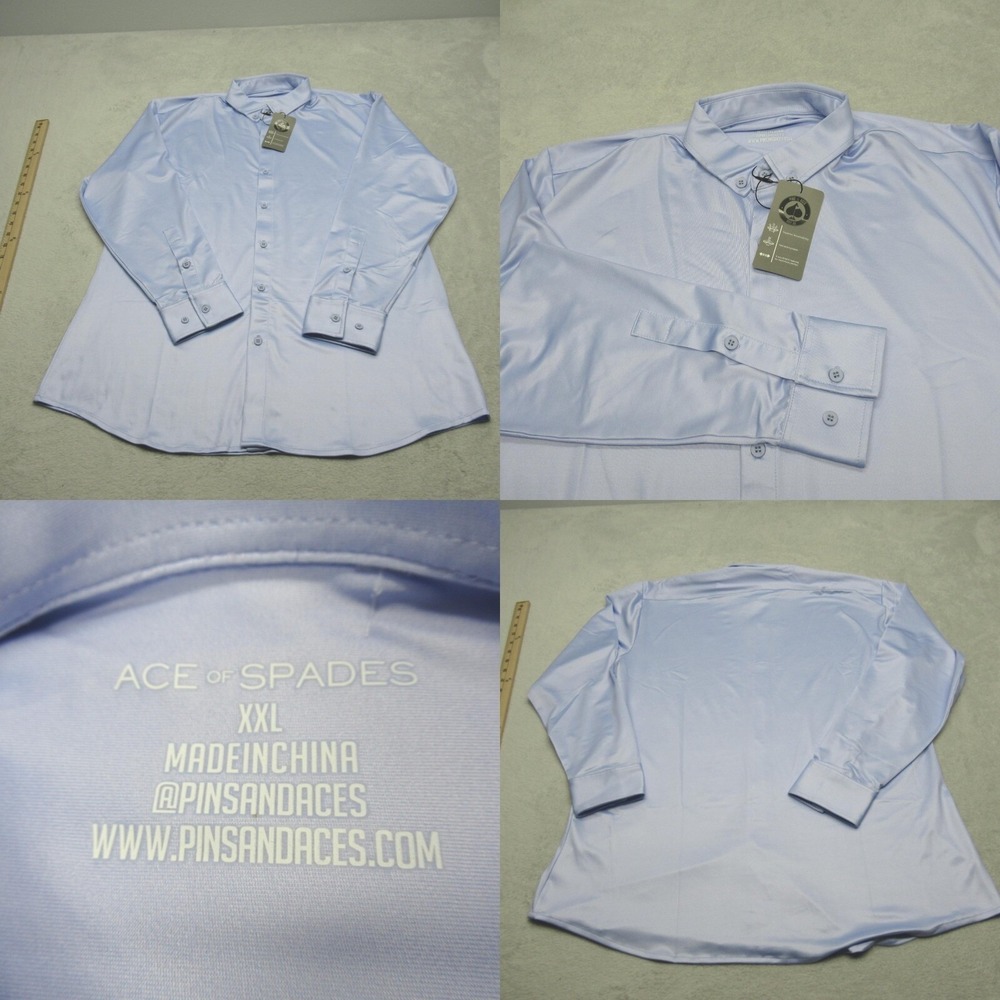 Pins & Aces Shirt Mens XXL Light Blue Stretch Button Wick Golf Performance NEW